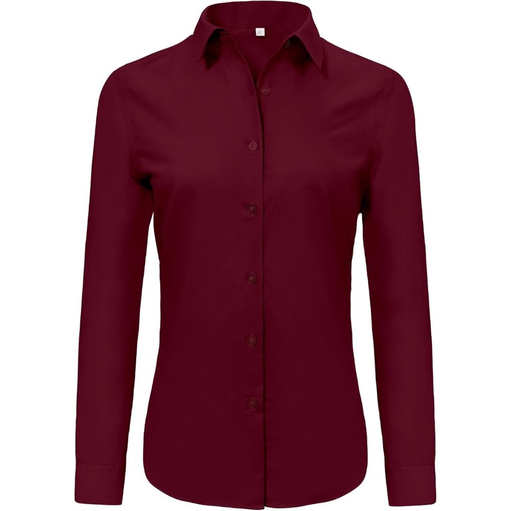 💫 Ruisin Wrinkle Free Button Down Shirts Women Red Long Sleeve Work Dress Tops